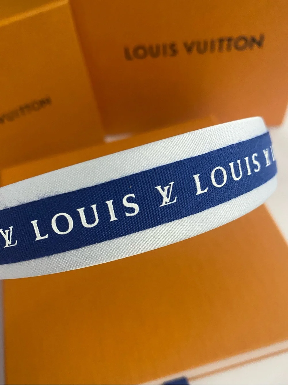 Louis Vuitton Ribbon Navy & White Logo Headband